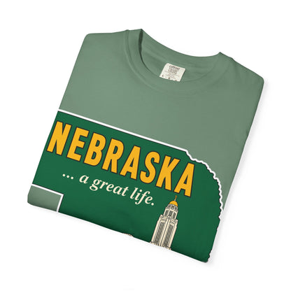 Nebraska “A Great Life” T-Shirt — Retro State Sign | Vintage Nebraska Good Life Gift Tee - Wax | Wane - gift for her - T-Shirt38