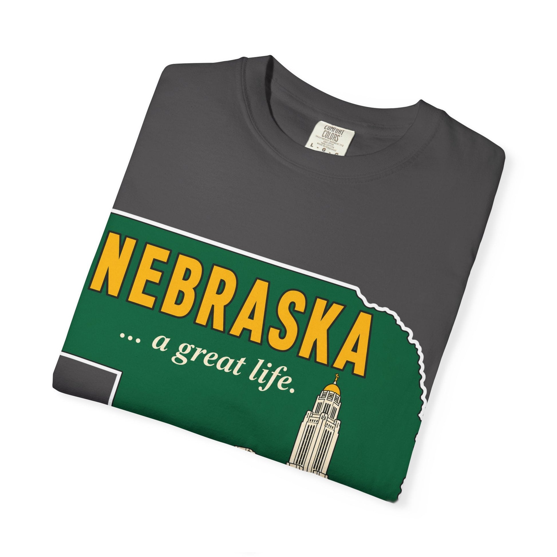Nebraska “A Great Life” T-Shirt — Retro State Sign | Vintage Nebraska Good Life Gift Tee - Wax | Wane - gift for her - T-Shirt44