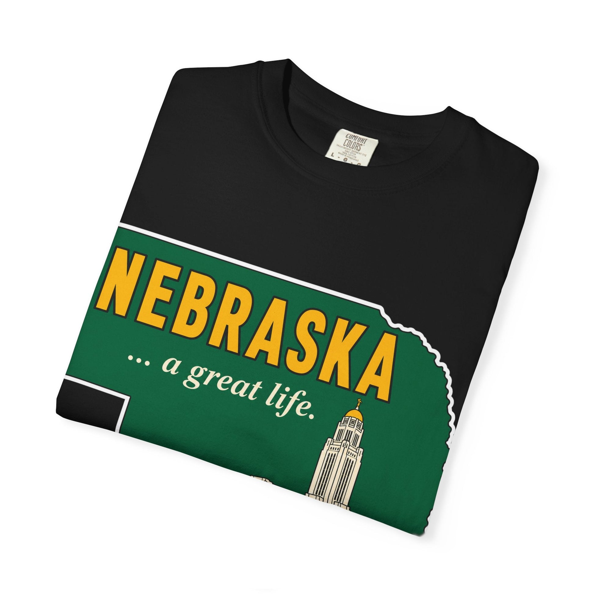 Nebraska “A Great Life” T-Shirt — Retro State Sign | Vintage Nebraska Good Life Gift Tee - Wax | Wane - gift for her - T-Shirt47