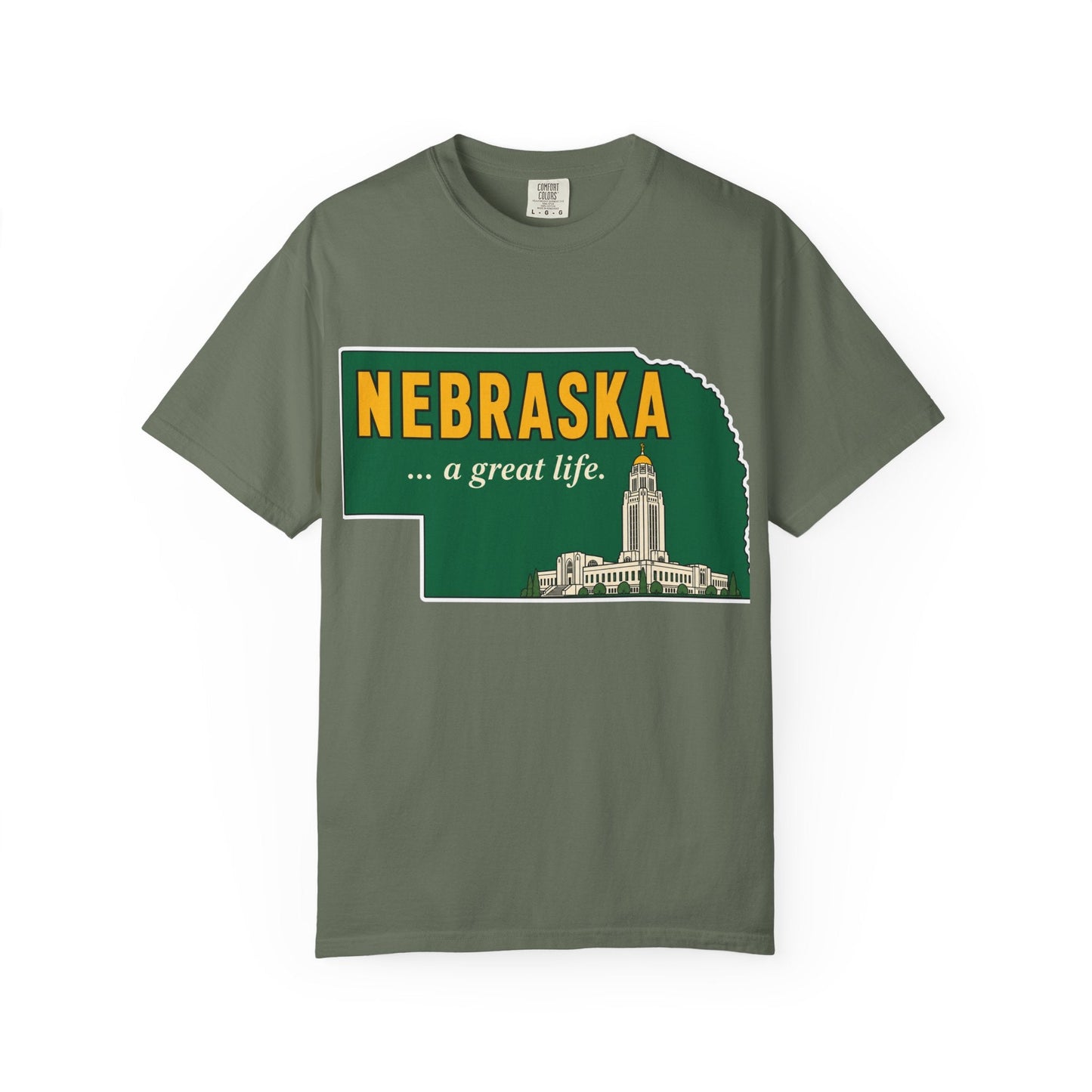 Nebraska “A Great Life” T-Shirt — Retro State Sign | Vintage Nebraska Good Life Gift Tee - Wax | Wane - gift for her - T-Shirt8