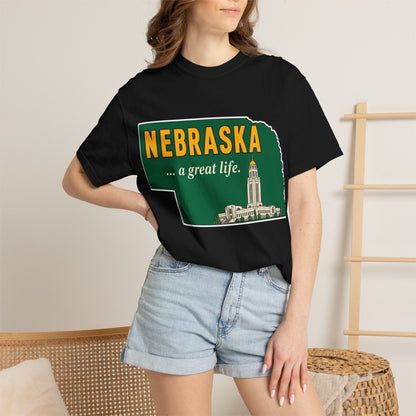 Nebraska “A Great Life” T-Shirt — Retro State Sign | Vintage Nebraska Good Life Gift Tee - Wax | Wane - gift for her - T-Shirt48