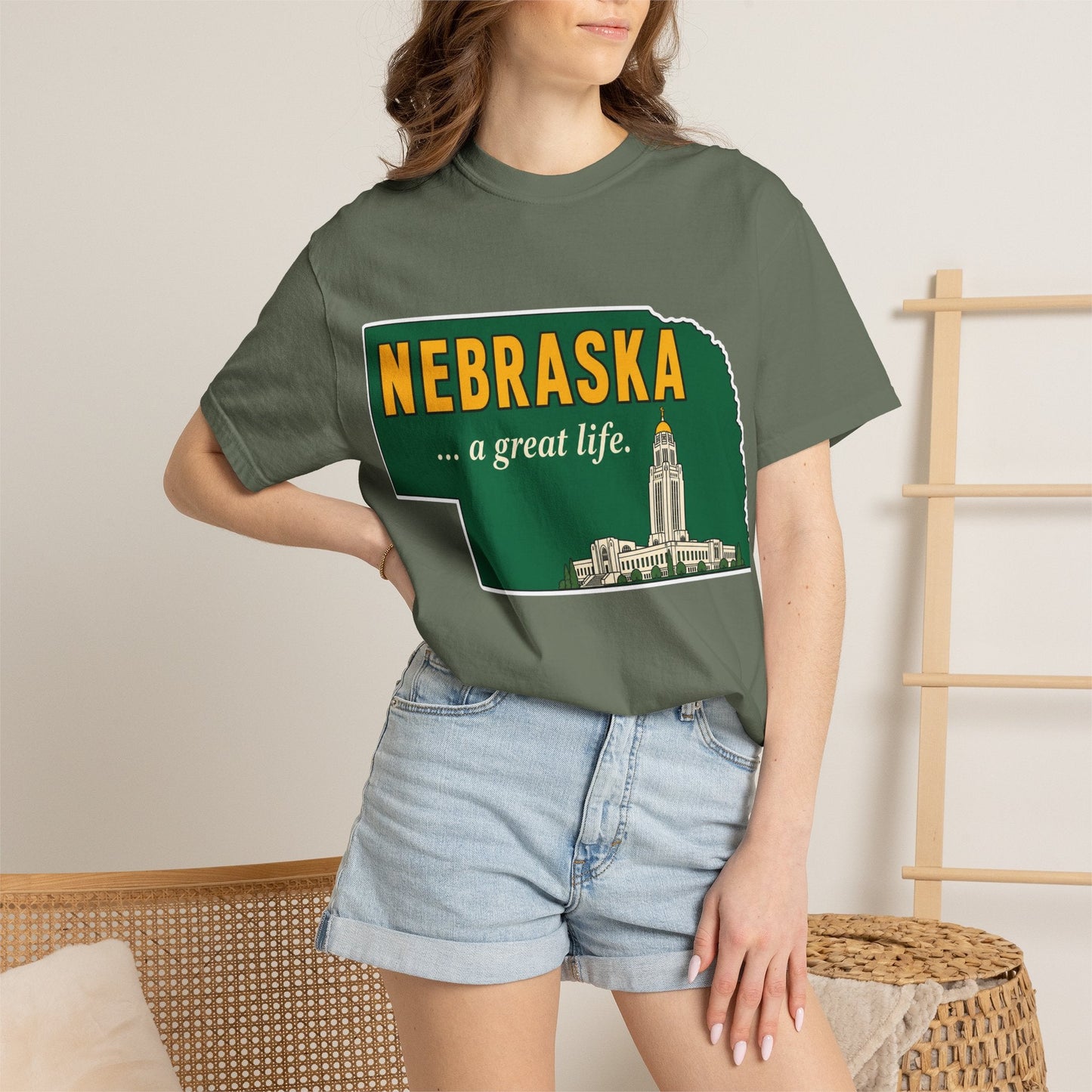 Nebraska “A Great Life” T-Shirt — Retro State Sign | Vintage Nebraska Good Life Gift Tee - Wax | Wane - gift for her - T-Shirt36