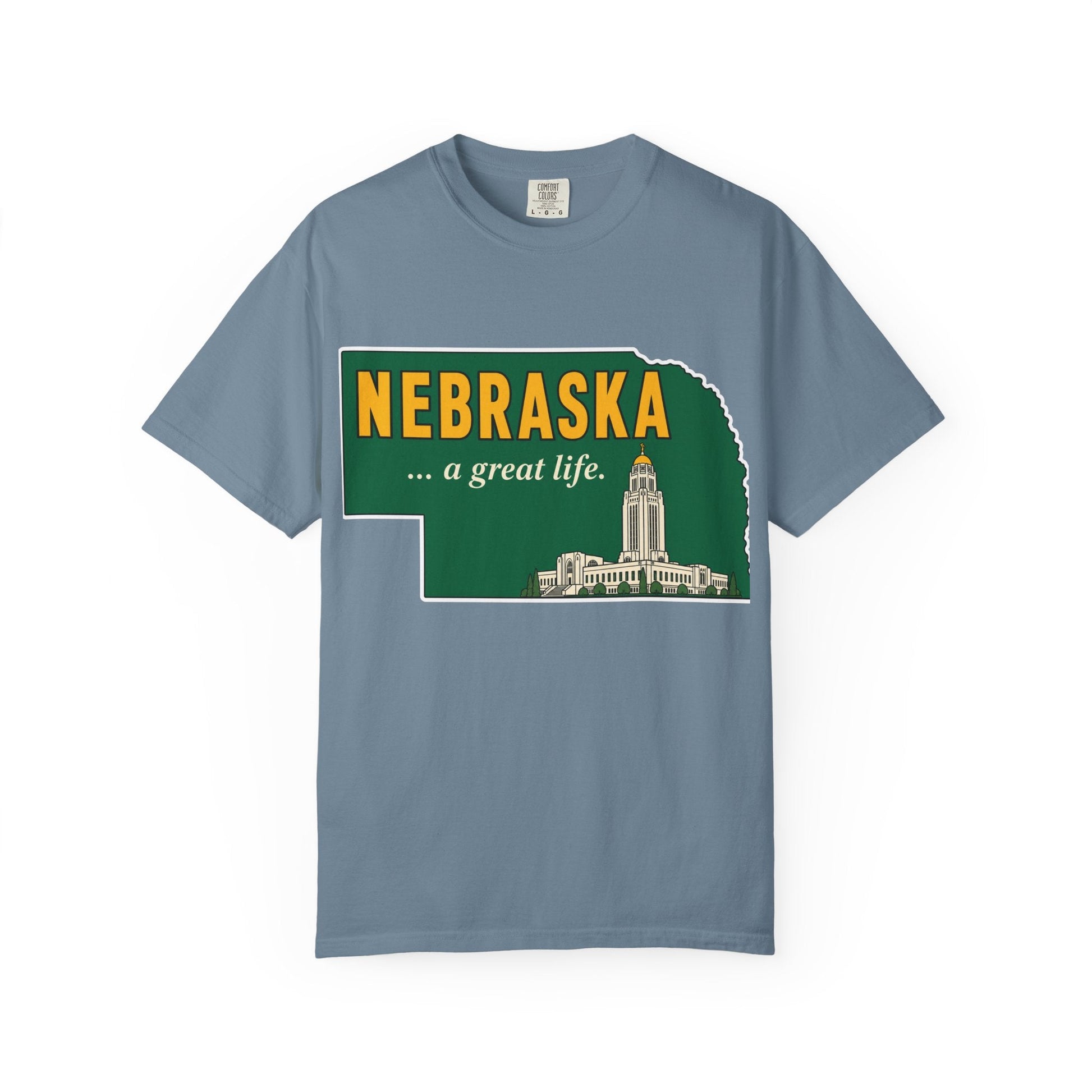 Nebraska “A Great Life” T-Shirt — Retro State Sign | Vintage Nebraska Good Life Gift Tee - Wax | Wane - gift for her - T-Shirt10