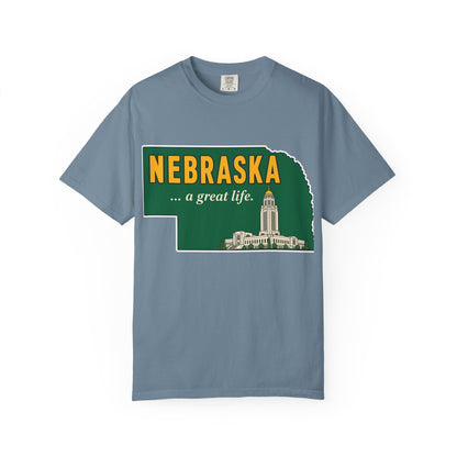 Nebraska “A Great Life” T-Shirt — Retro State Sign | Vintage Nebraska Good Life Gift Tee - Wax | Wane - gift for her - T-Shirt10