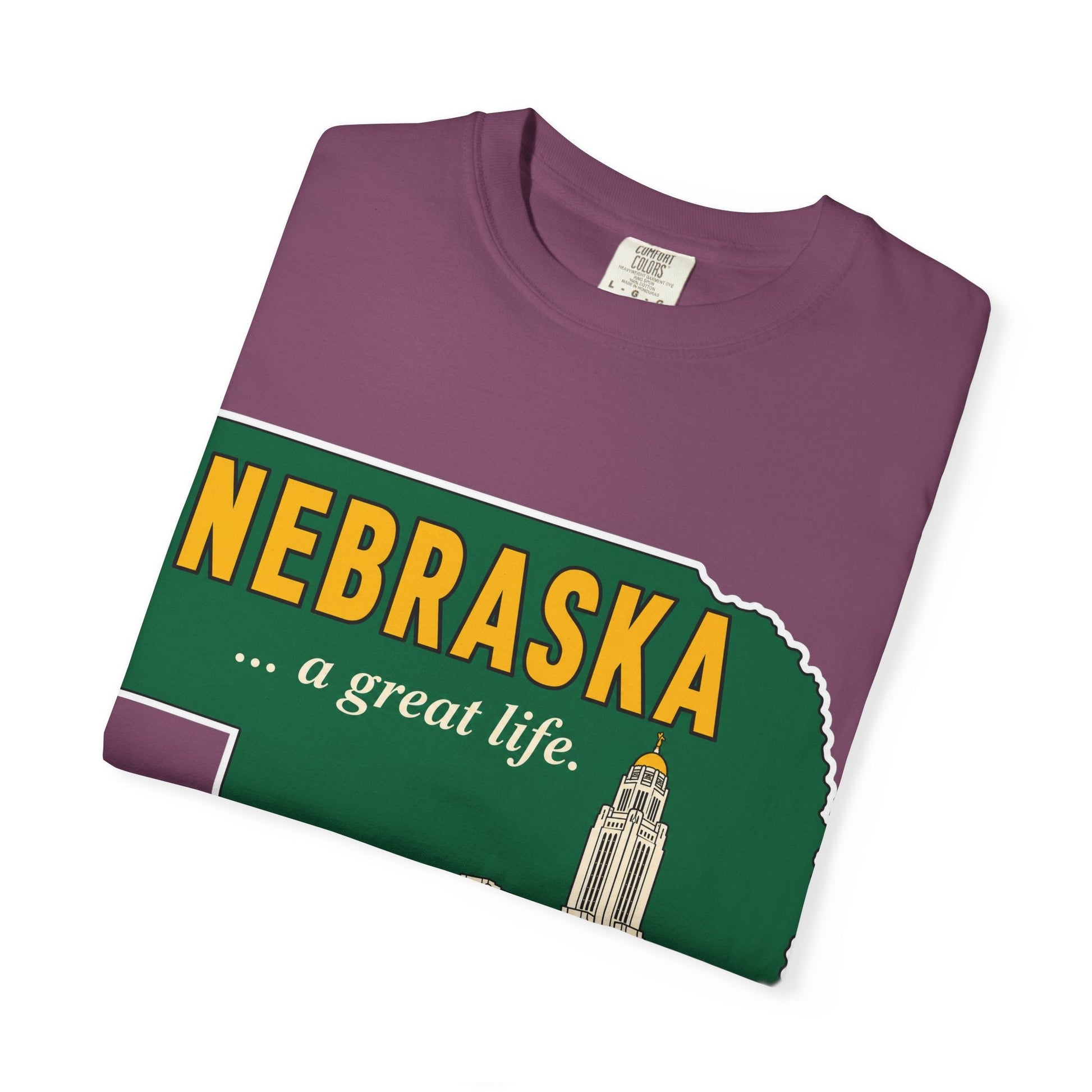 Nebraska “A Great Life” T-Shirt — Retro State Sign | Vintage Nebraska Good Life Gift Tee - Wax | Wane - gift for her - T-Shirt26