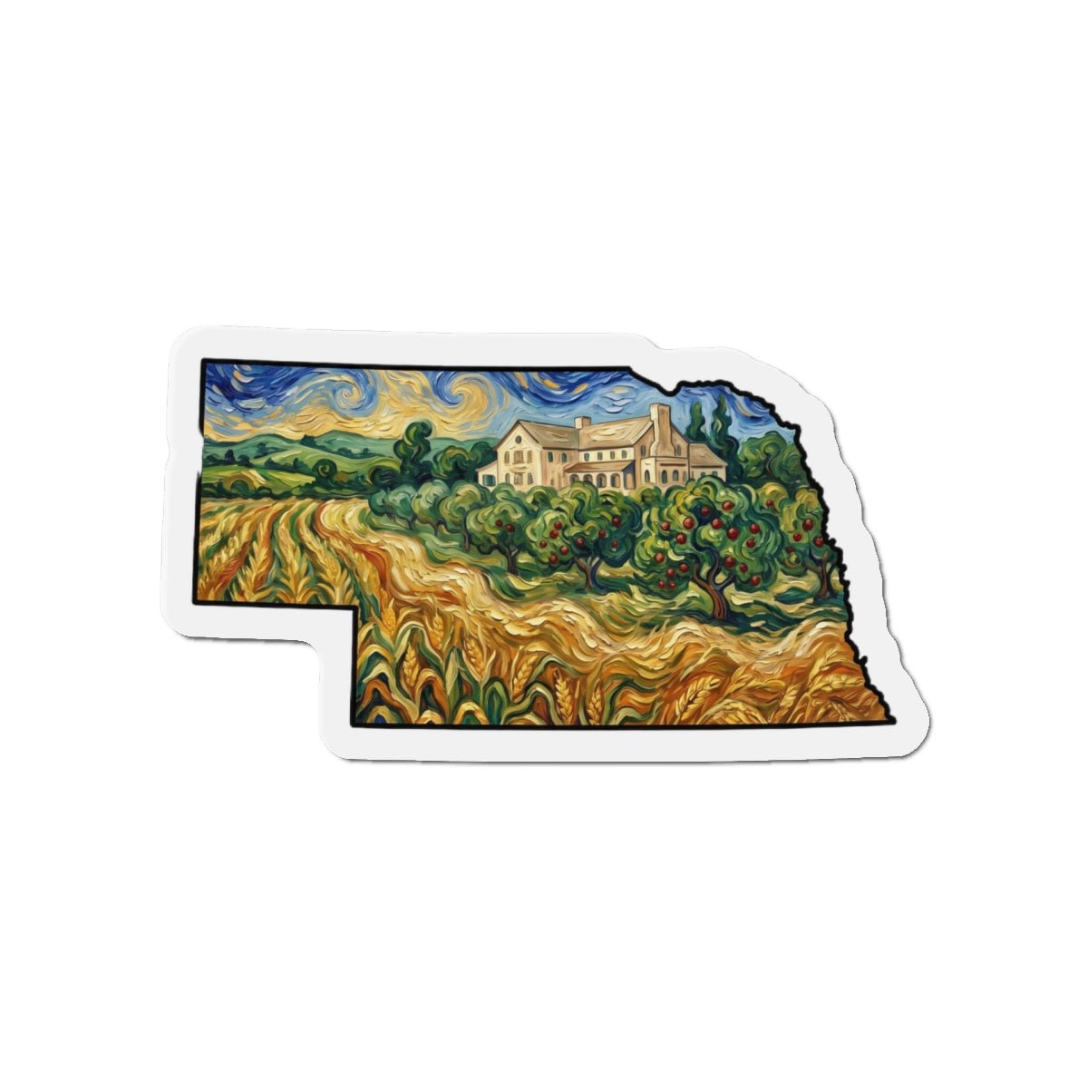 Nebraska Arbor Day Orchard Magnet — Van Gogh Die-Cut State Magnet | Nebraska Souvenir Gift - Wax | Wane - arbor day - Home Decor1