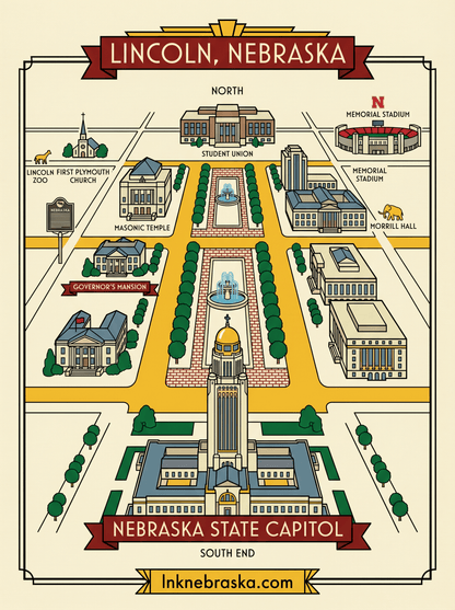 Nebraska Art Print – LNK Map Bundle 3 - Pack | Art Deco Digital Download | Capitol Series | Lincoln Nebraska Landmark Wall Art - Wax | Wane - architecture print - Digital Download2