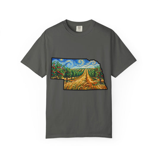 Nebraska Landscape T-Shirt — Van Gogh Style Prairie Art - Wax | Wane - casual shirt - T-Shirt2