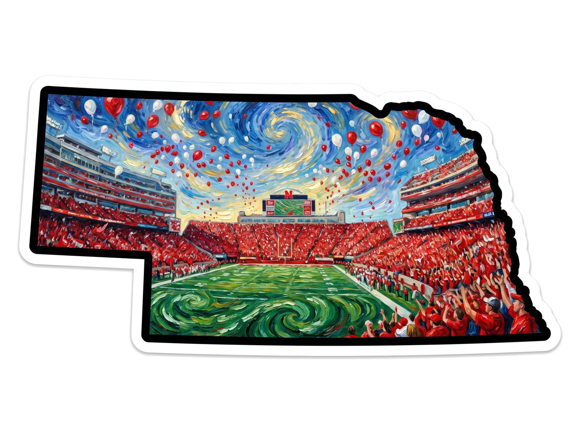 Nebraska Stadium 3 Pack Art Print — Framed Horizontal Poster (Van Gogh Balloon Release Football Stadium) - Wax | Wane - 01_Stadium_Balloon_Release_Master_Transparent - Digital Download1