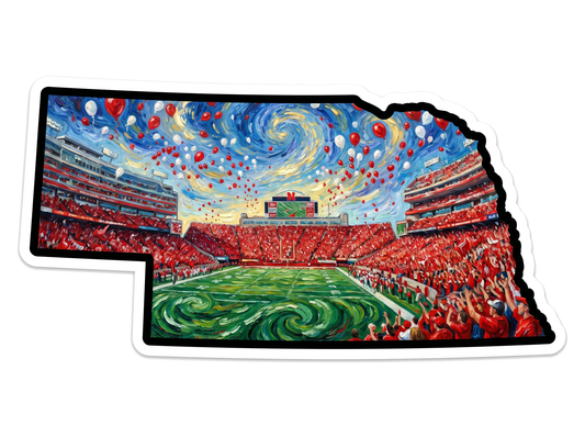 Nebraska Stadium 3 Pack Art Print — Framed Horizontal Poster (Van Gogh Balloon Release Football Stadium) - Wax | Wane - 01_Stadium_Balloon_Release_Master_Transparent - Digital Download1