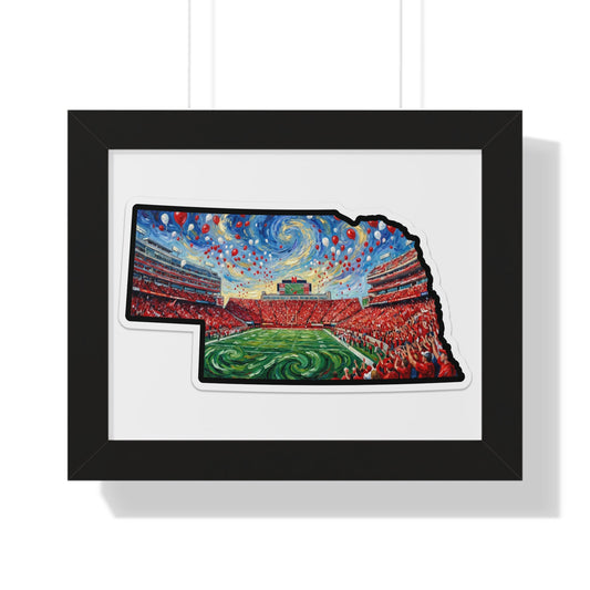 Nebraska Stadium Art Print — Framed Horizontal Poster (Van Gogh Night Sky Football Stadium) - Wax | Wane - athletic wall - Poster1
