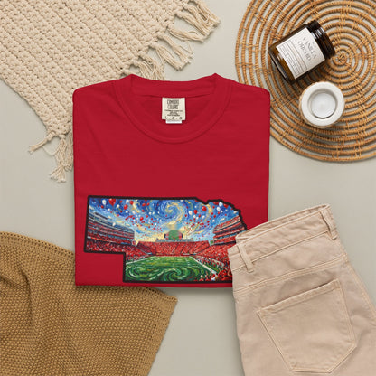 Nebraska "There is no place." Game Day T-Shirt — 100% Cotton Van Gogh Style Big Red Design - Great Gift for Gameday - Wax | Wane - art stadium tee - T-Shirt48