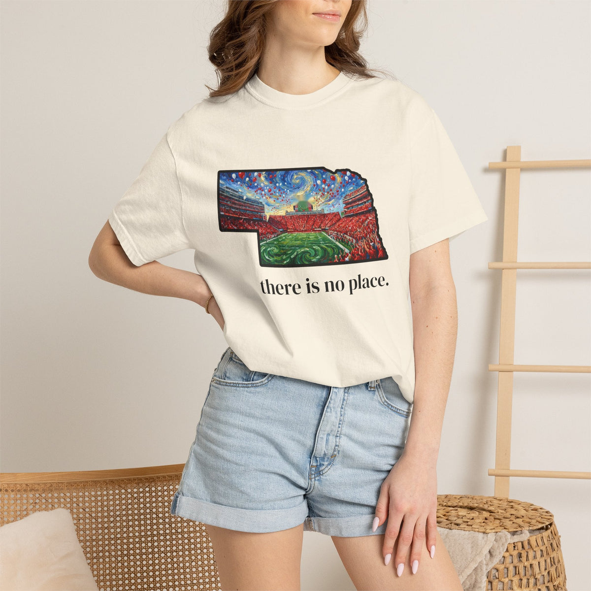 Nebraska "There is no place." Game Day T-Shirt — 100% Cotton Van Gogh Style Big Red Design - Great Gift for Gameday - Wax | Wane - art stadium tee - T-Shirt21