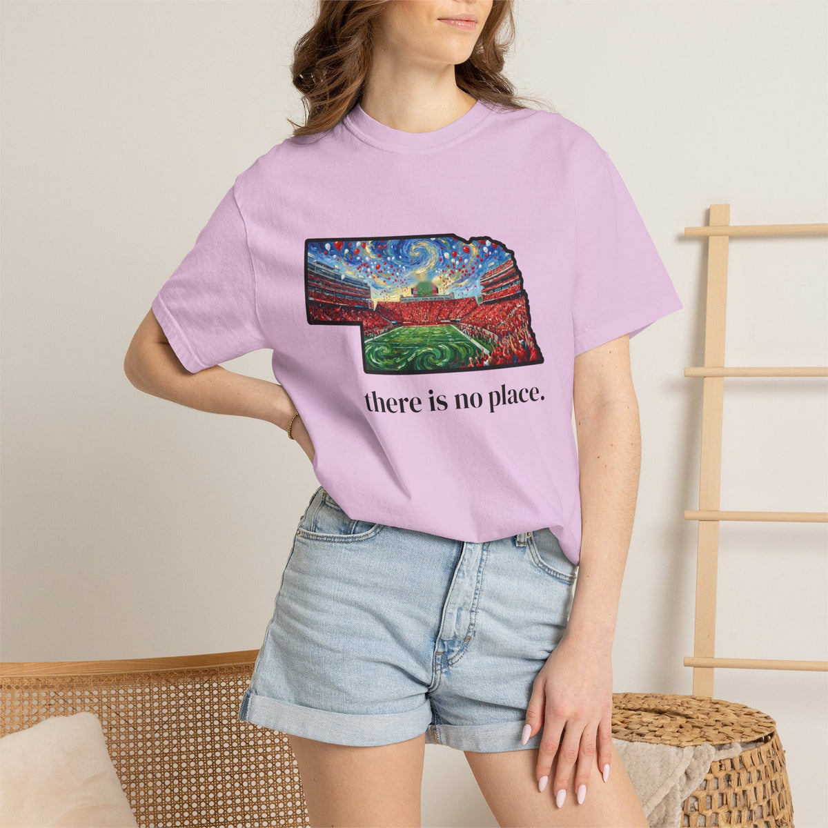 Nebraska "There is no place." Game Day T-Shirt — 100% Cotton Van Gogh Style Big Red Design - Great Gift for Gameday - Wax | Wane - art stadium tee - T-Shirt27