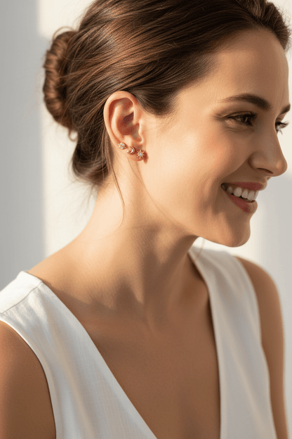 Sterling Silver Celestial Stud Earring Multi - Pack, 4 Piece Set with Saturn, Moon, Star, and Sun in Gold - Wax | Wane - Jewelry Accessories & Derivatives - Earrings4