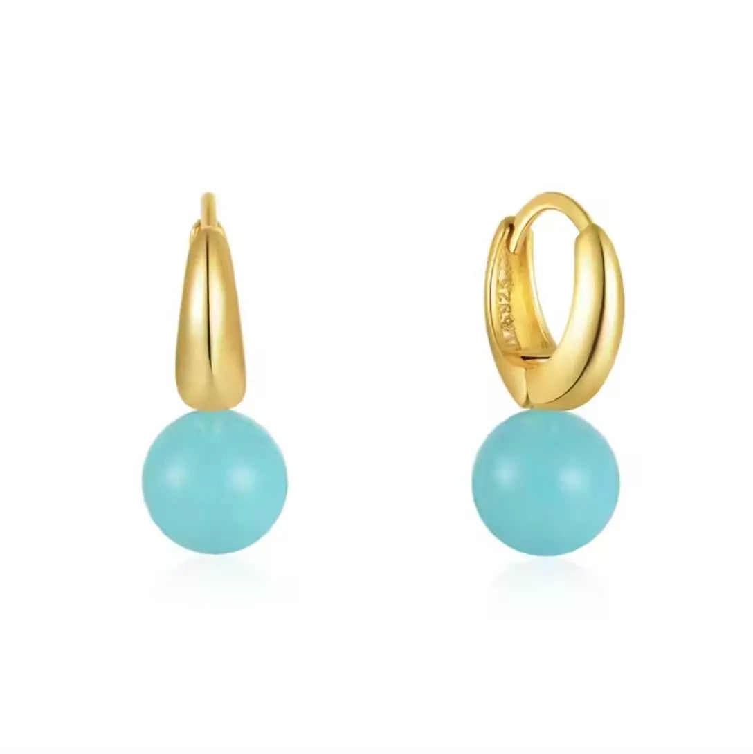Turquoise Droplet Earrings – 925 Sterling Silver with Gold Finish | Modern Minimalist Statement - Wax | Wane