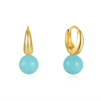 Turquoise Droplet Earrings – 925 Sterling Silver with Gold Finish | Modern Minimalist Statement - Wax | Wane