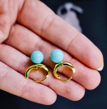 Turquoise Droplet Earrings – 925 Sterling Silver with Gold Finish | Modern Minimalist Statement - Wax | Wane