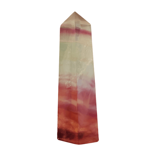 Watermelon Fluorite Crystal Tower – Large Size Natural Pink and Green Fluorite Obelisk, ~5" Tall| Natural Gemstone Obelisk (ONE PIECE) - Wax | Wane - banded fluorite - Crystal Tower1