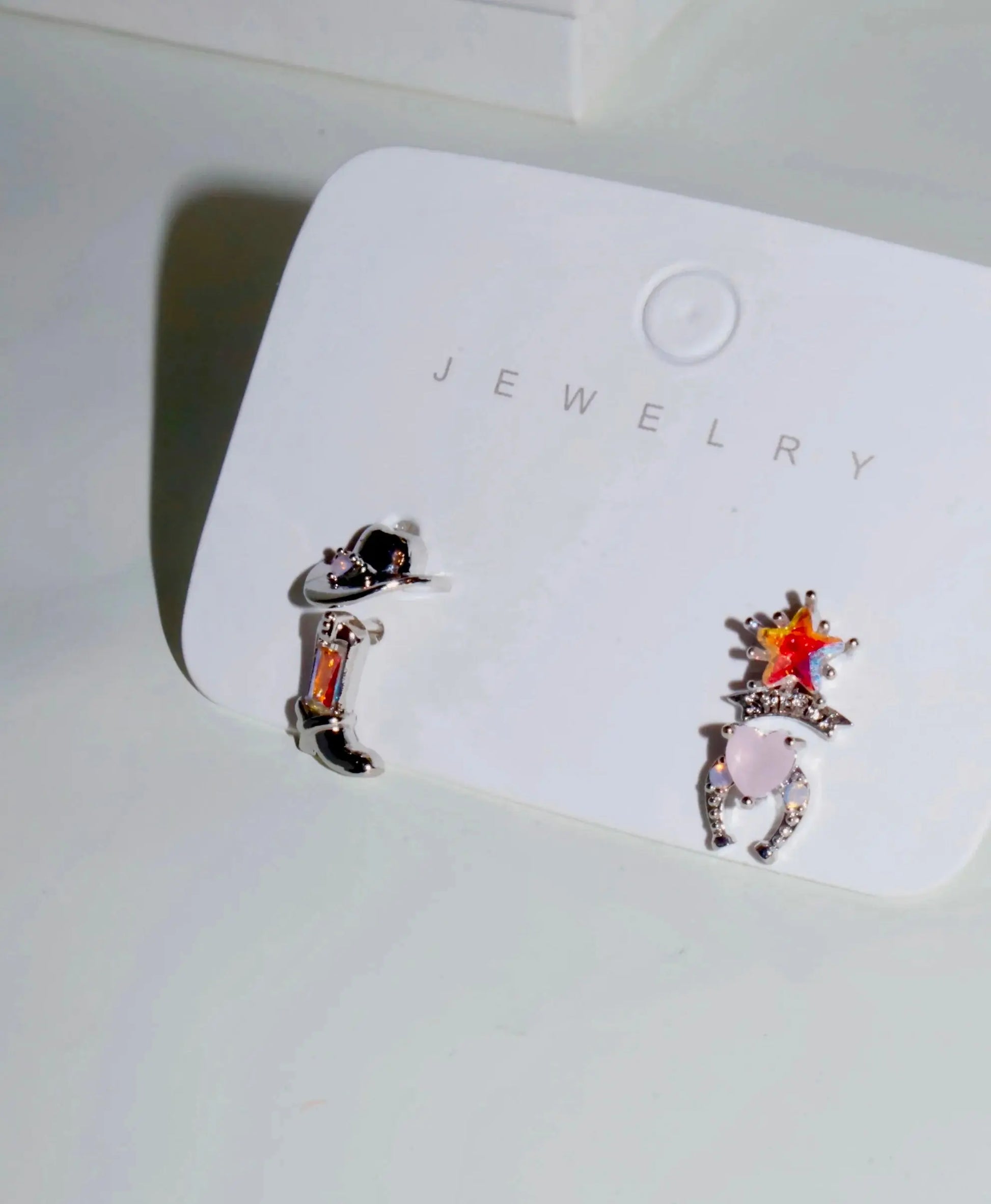 Western Charm Earring Set – 18k Gold & Silver Cowboy Studs | Rhinestone Accents, 4 - Piece Limited Edition - Wax | Wane