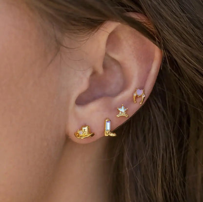 Western Charm Earring Set – 18k Gold & Silver Cowboy Studs | Rhinestone Accents, 4 - Piece Limited Edition - Wax | Wane