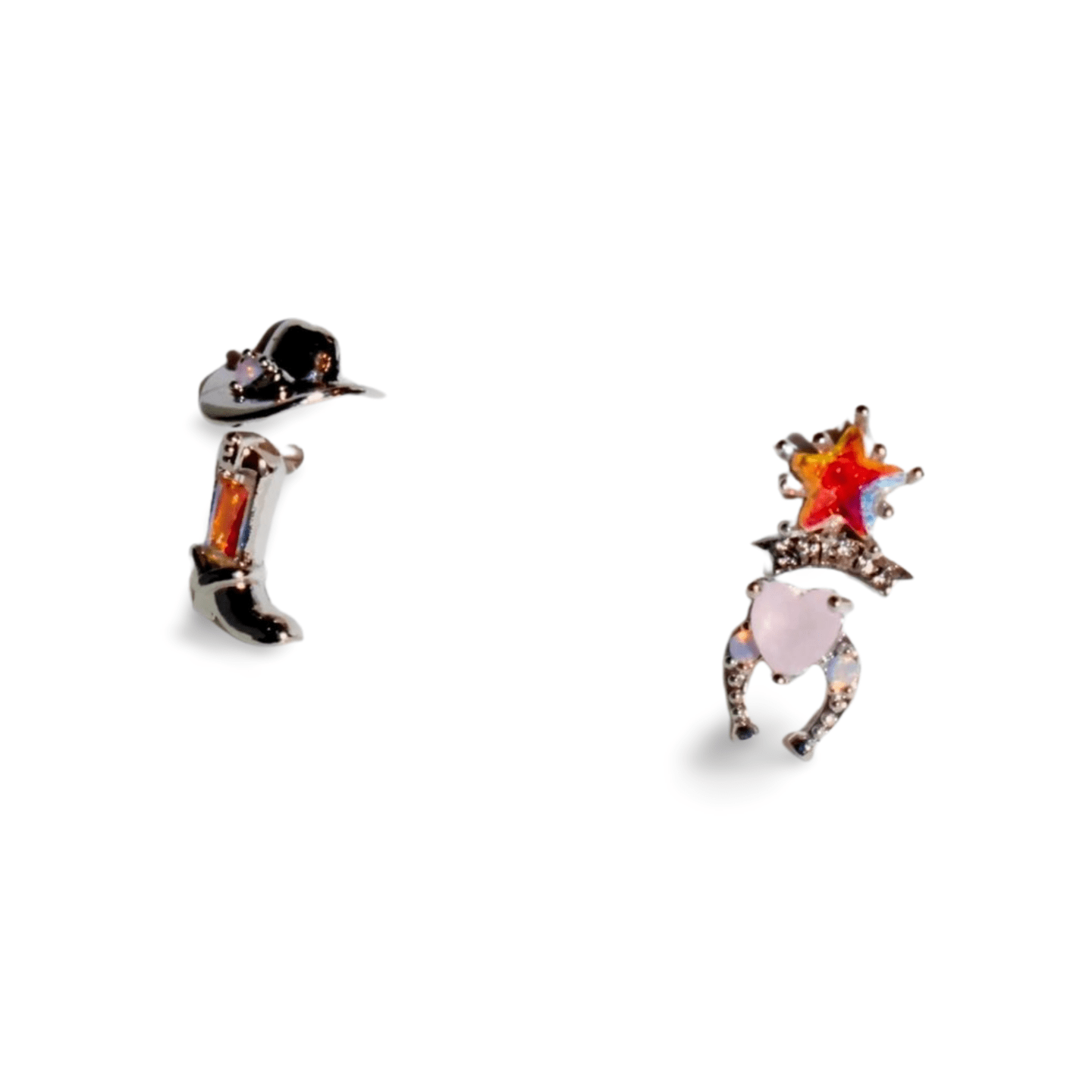 Western Charm Earring Set – 18k Gold & Silver Cowboy Studs | Rhinestone Accents, 4 - Piece Limited Edition - Wax | Wane - Jewelry Accessories & Derivatives - 8