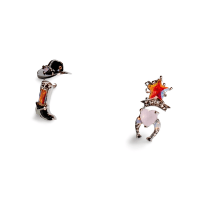 Western Charm Earring Set – 18k Gold & Silver Cowboy Studs | Rhinestone Accents, 4 - Piece Limited Edition - Wax | Wane - Jewelry Accessories & Derivatives - 8